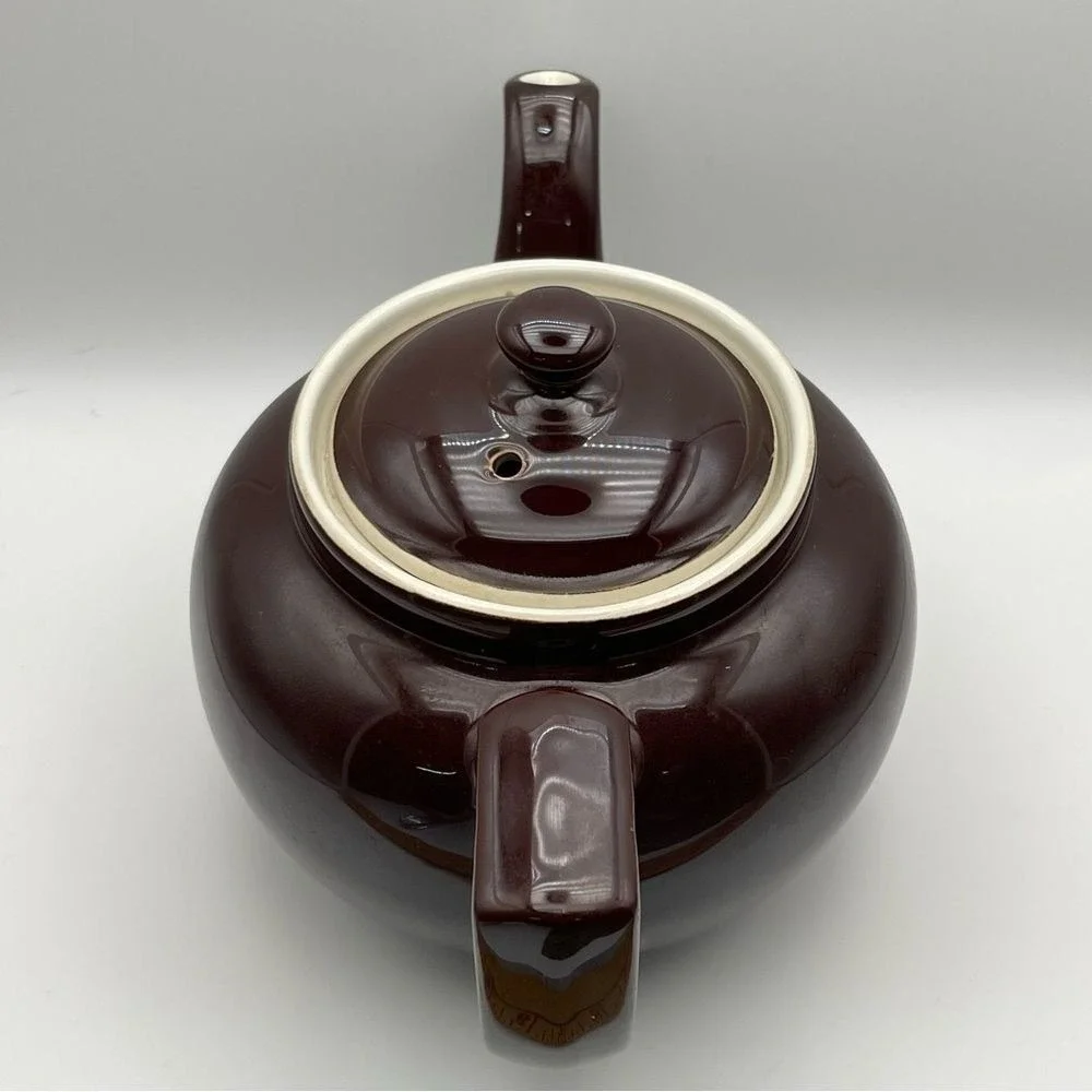 Vintage Hall China Brown‎ Teapot Ivory Interior USA Drip Glaze Vented Lid